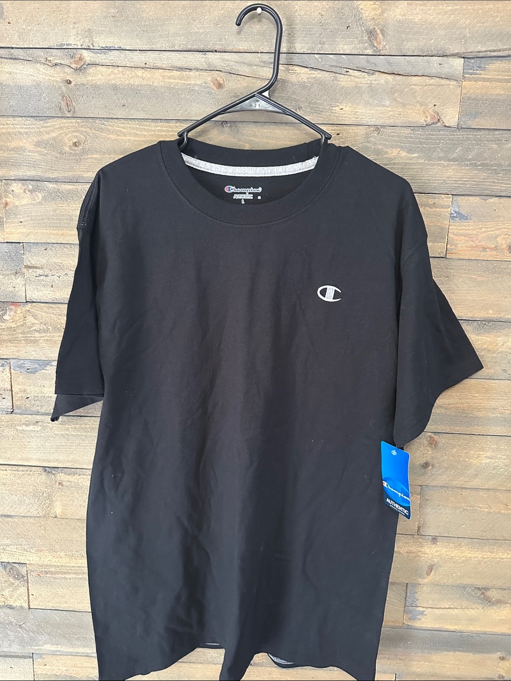 Champion Black Short Sleeve Tee with Small White Logo